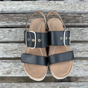 Aetrex Vana Leather Espadrille Sandals | Women’s Size 7 | Black PlatformComfort